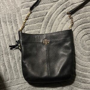 Tory Burch Black Leather Bag with Gold Chain